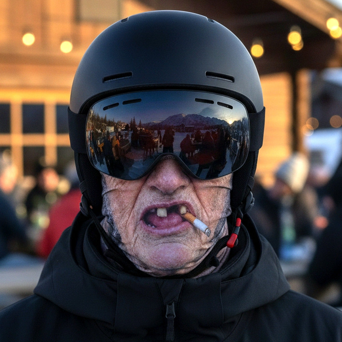 Grandpa Gene at après-ski: Mug Shift Ski Mask